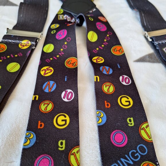Suspenders Bingo Theme Lucky Bingo Numbers 48 inch Heavy Duty Clasps Fun Novelty - Picture 3 of 7